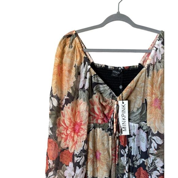 NWT MinkPink Clementine Midi Red Cream Dress Blouse Floral Vintage Size S - Picture 8 of 12